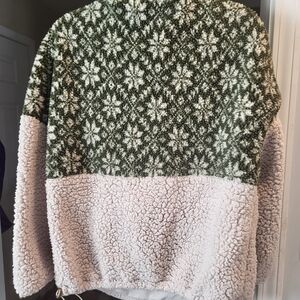 Green & Cream Sherpa Colorblock Pullover